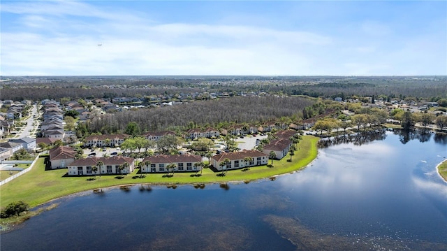 birds eye view of property featuring a residential view and a water view