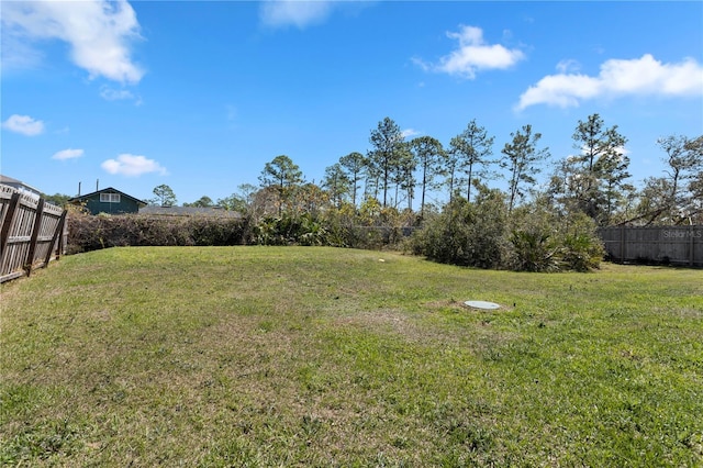 view of yard with a fenced backyard