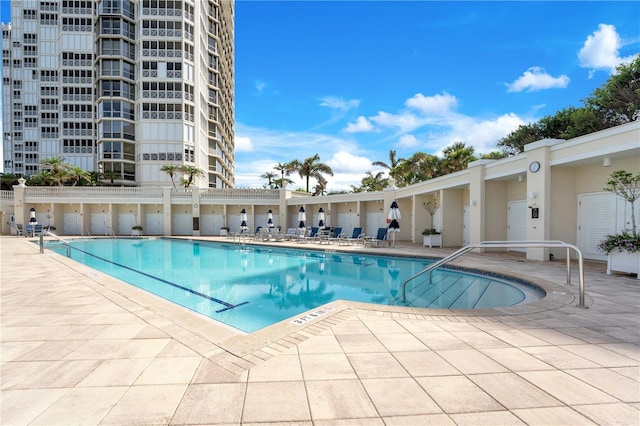 pool with a patio