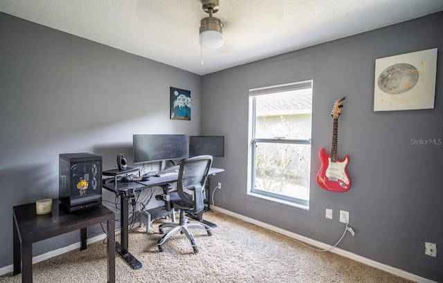 office area featuring baseboards and carpet floors