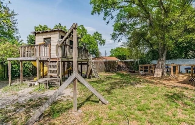 view of yard with a playground