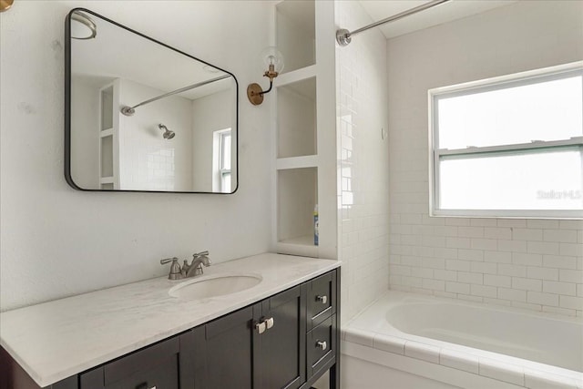 full bathroom with vanity and bathing tub / shower combination