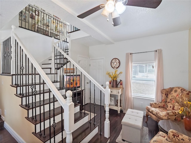 500 Forest Lake Dr, Altamonte Springs, FL 32714 - stairway featuring wood finished floors, a ceiling fan, and baseboards