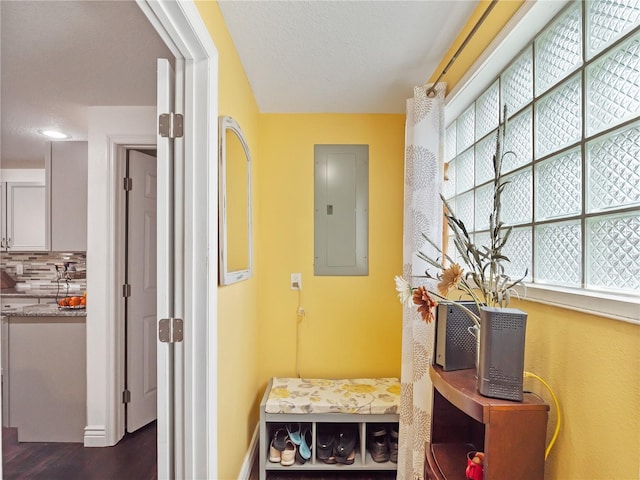 500 Forest Lake Dr, Altamonte Springs, FL 32714 - hallway featuring electric panel, dark wood-style floors, and baseboards