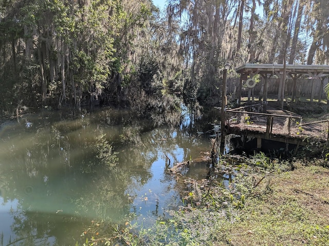 property view of water with a forest view