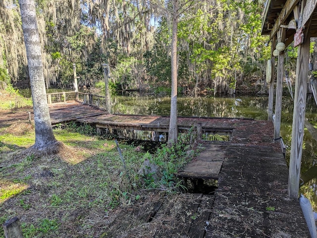 view of yard featuring a dock