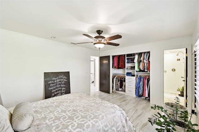 bedroom featuring a ceiling fan and a closet