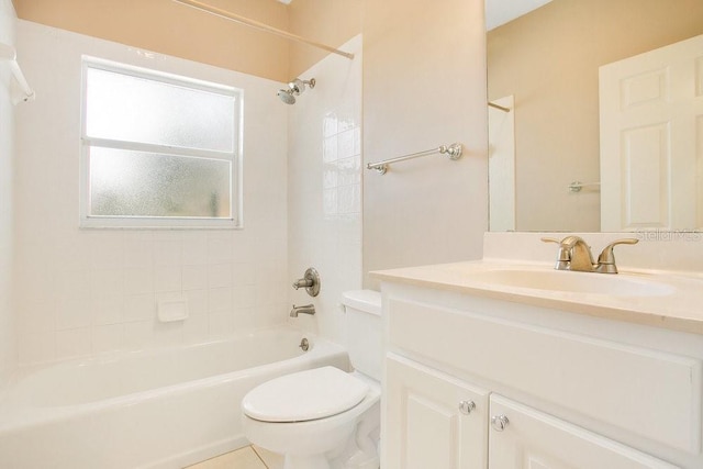 bathroom with shower / washtub combination, toilet, and vanity