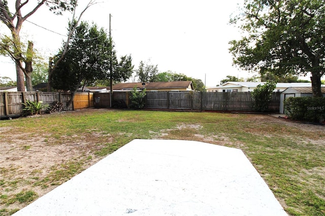 view of yard with a patio area and a fenced backyard