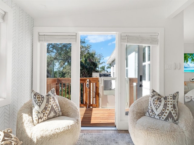 doorway featuring a healthy amount of sunlight and wood finished floors