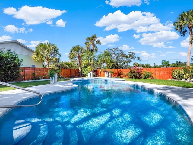 view of swimming pool with a fenced backyard and a fenced in pool