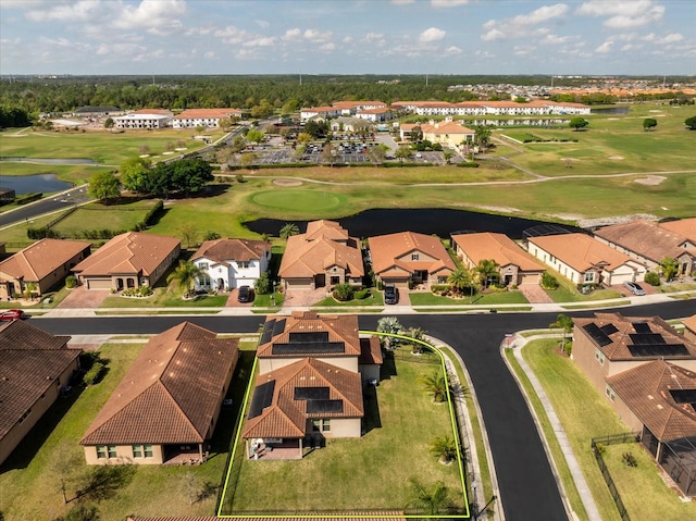 aerial view featuring a residential view and golf course view