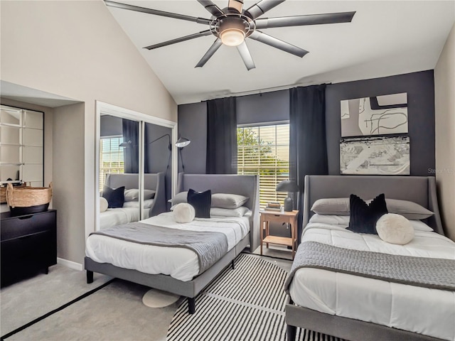 1174 Villa Ln Unit 115, Apopka, FL 32712 - bedroom featuring carpet floors, vaulted ceiling, and a ceiling fan