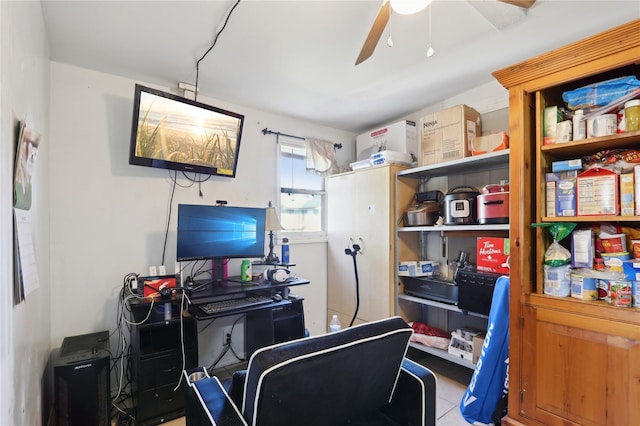 office area with ceiling fan