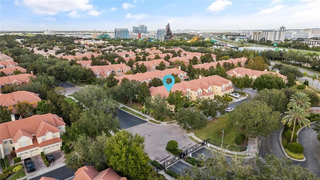 drone / aerial view with a view of city