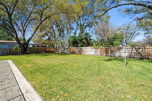 view of yard featuring a fenced backyard