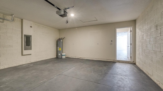 5963 Virtudes St, Sebring, FL 33872 - garage with a garage door opener, electric panel, water heater, and concrete block wall