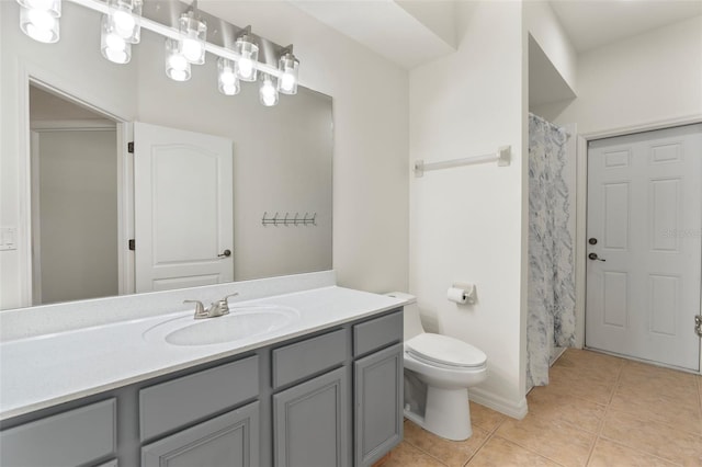 bathroom with tile patterned flooring, toilet, and vanity