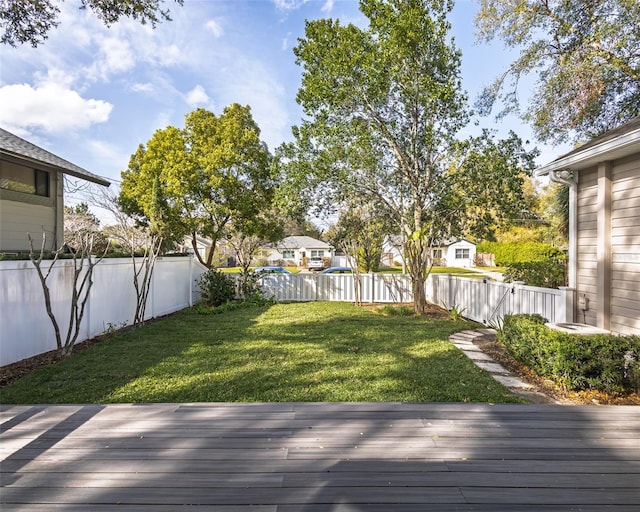 view of yard featuring a deck and a fenced backyard