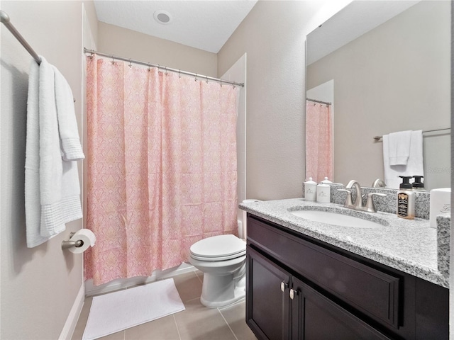 full bath with tile patterned flooring, toilet, and vanity