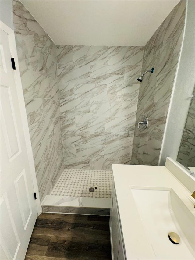 4100 Player Cir Unit 101, Orlando, FL 32808 - full bathroom featuring a shower stall, vanity, and wood finished floors