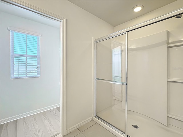 3279 Landing Vw, Tavares, FL 32778 - full bathroom with a shower with door, recessed lighting, and baseboards