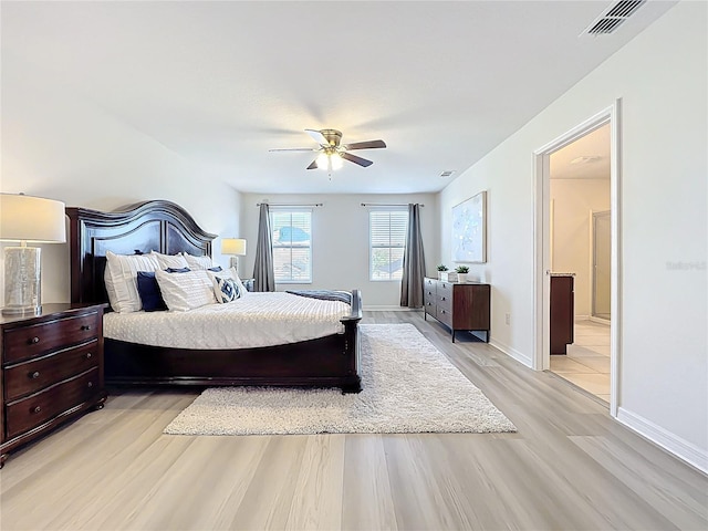 3279 Landing Vw, Tavares, FL 32778 - bedroom with light wood finished floors, visible vents, baseboards, and ceiling fan