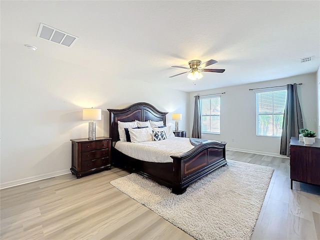 3279 Landing Vw, Tavares, FL 32778 - bedroom featuring visible vents, ceiling fan, baseboards, and light wood-style flooring