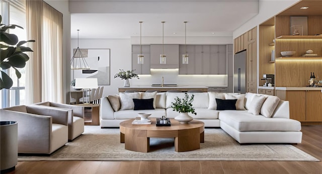 living room featuring light wood-style flooring