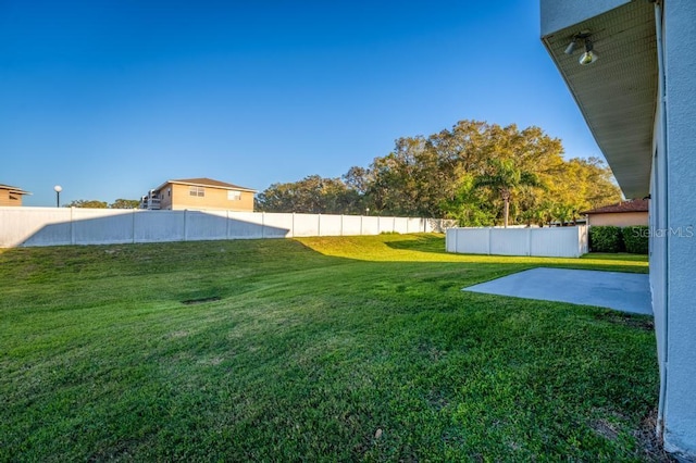 view of yard featuring a patio and a fenced backyard