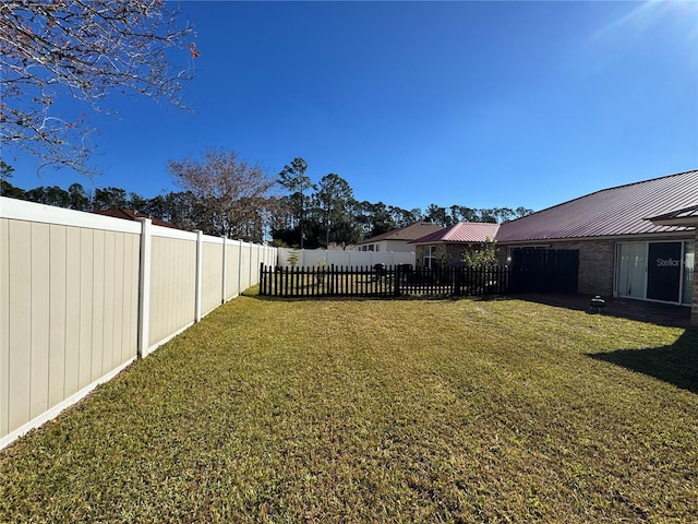 view of yard with a fenced backyard