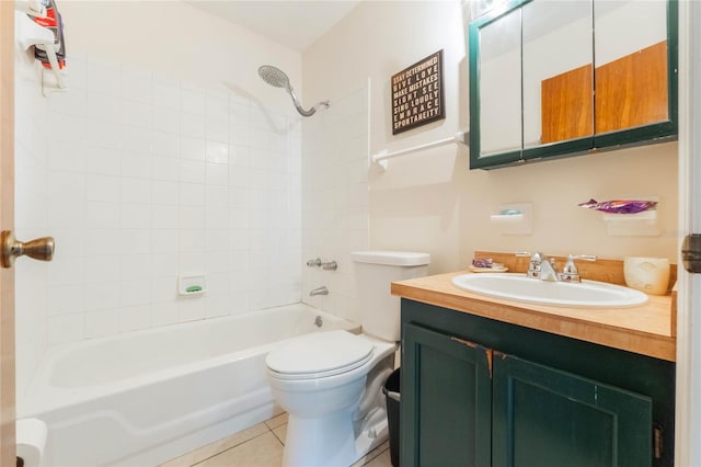 full bath with vanity, shower / tub combination, toilet, and tile patterned floors