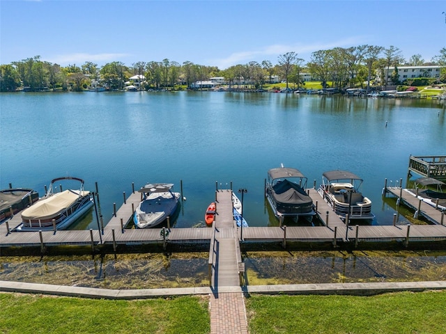 view of dock featuring a water view and boat lift