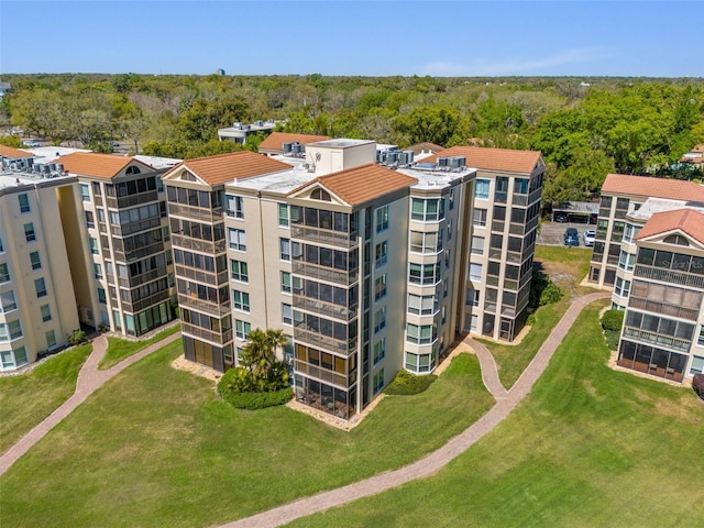 aerial view with a wooded view