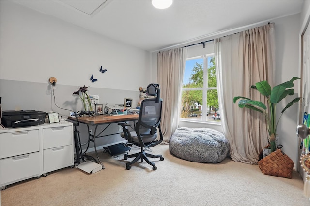 home office with light carpet