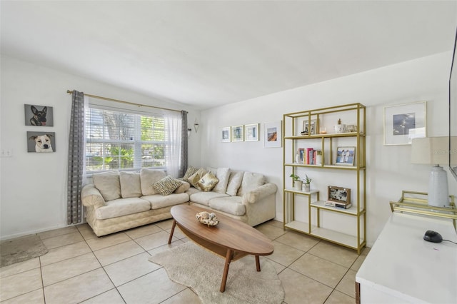 living area with light tile patterned flooring