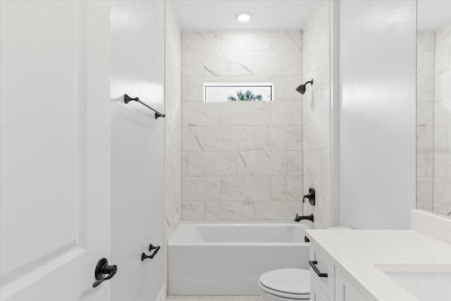 bathroom featuring vanity, toilet, and shower / bath combination