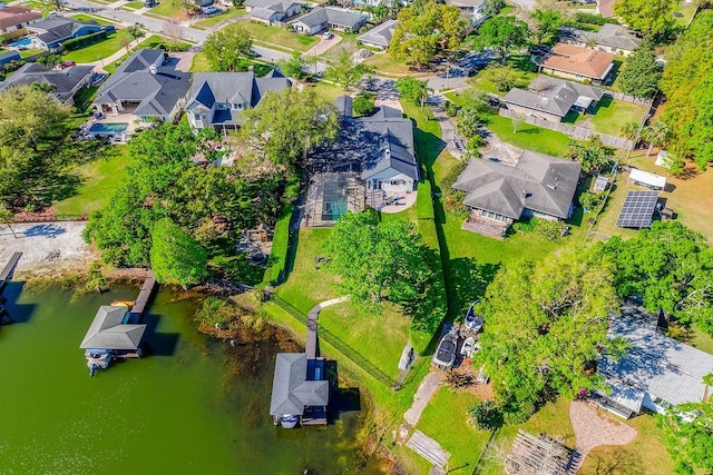 aerial view featuring a residential view and a water view