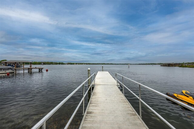 view of dock with a water view