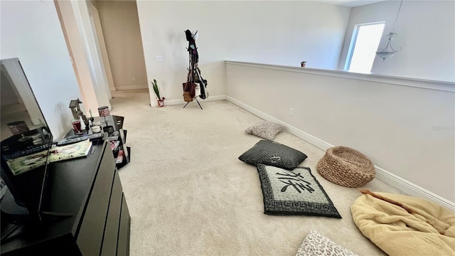 interior space with baseboards and carpet