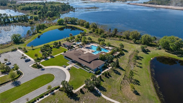 aerial view with a water view