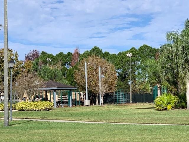 view of home's community with a yard