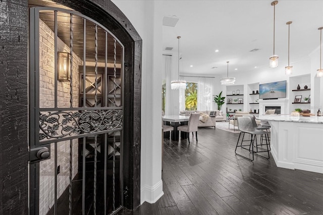 interior space with dark wood-style flooring