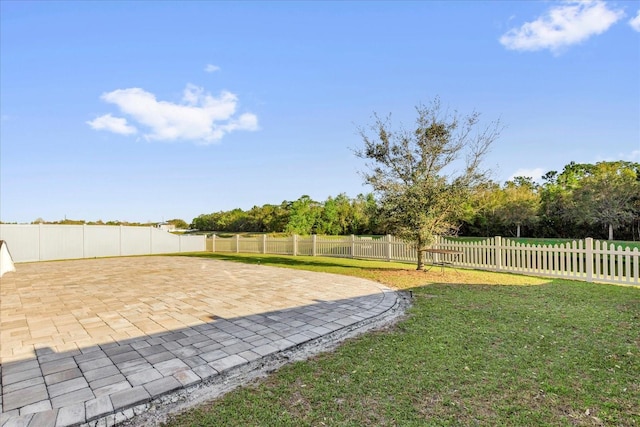 view of yard featuring a fenced backyard and a patio area