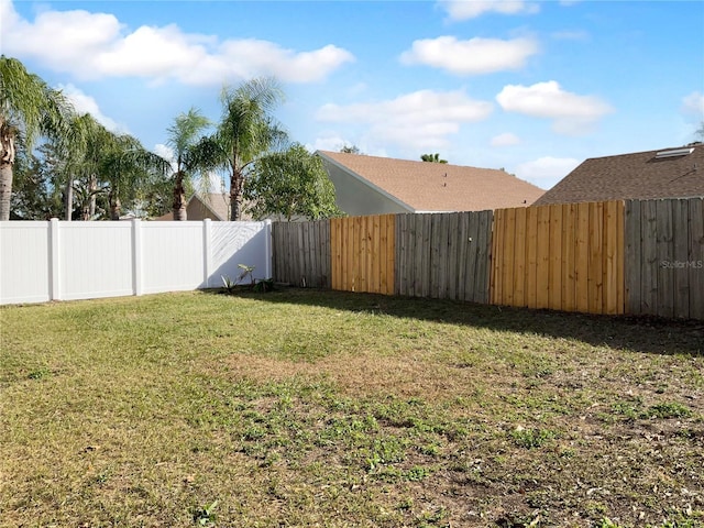 view of yard with a fenced backyard