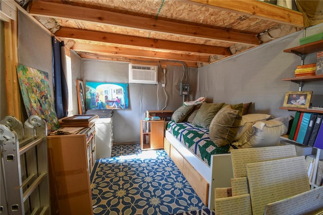 bedroom featuring a wall unit AC