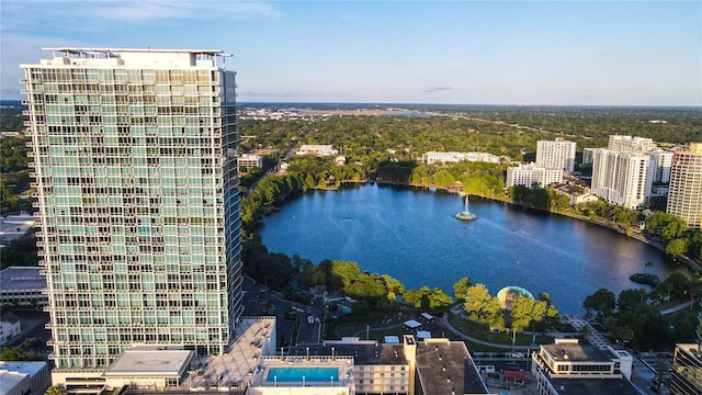 bird's eye view featuring a city view and a water view