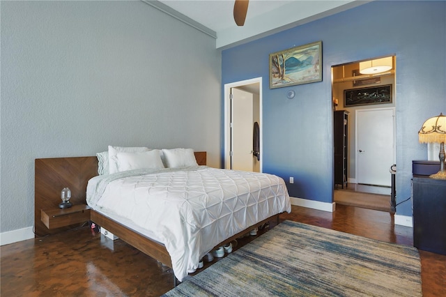 bedroom with baseboards and ceiling fan