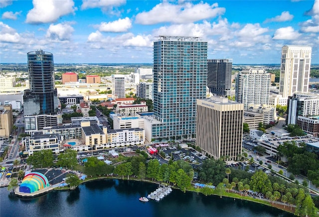 property's view of city featuring a water view