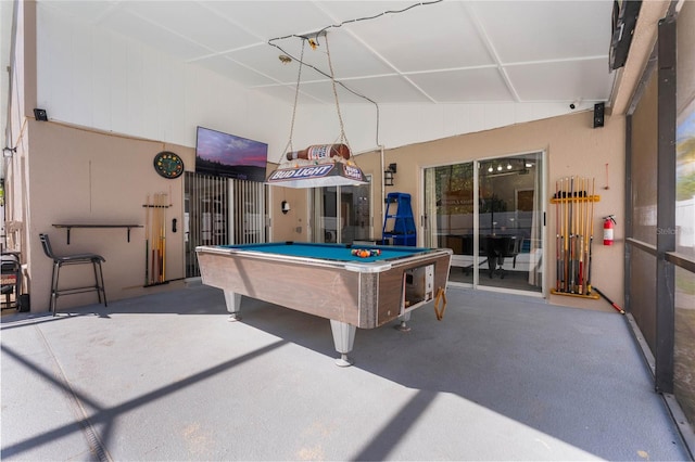 recreation room featuring concrete flooring and billiards